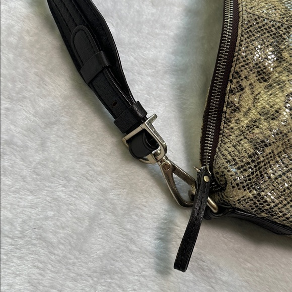 Lambskin Snakeskin Animal Print Slouchy Hobo Bag Leather Shoulder Bag Glam - Picture 5 of 12